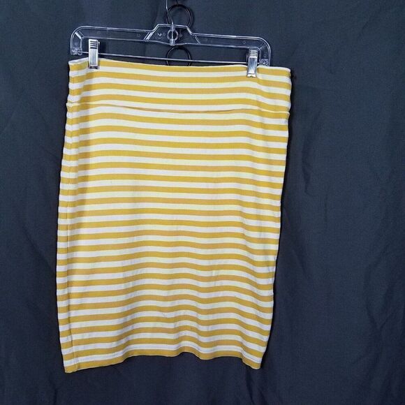Bizzy Sewing Small Pull On Knee Length Pencil Skirt Yellow White Stripes S - Picture 3 of 12
